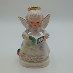 September Angel Ceramic Figurine C1369 Napco Japan Vintage Apple School